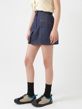 muahmuah [S, M] Stitch Logo Denim Pocket Skirt