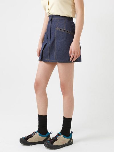 muahmuah [S, M] Stitch Logo Denim Pocket Skirt