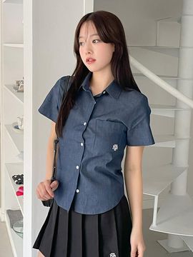 muahmuah Slim-fit Denim Short-sleeve Shirt