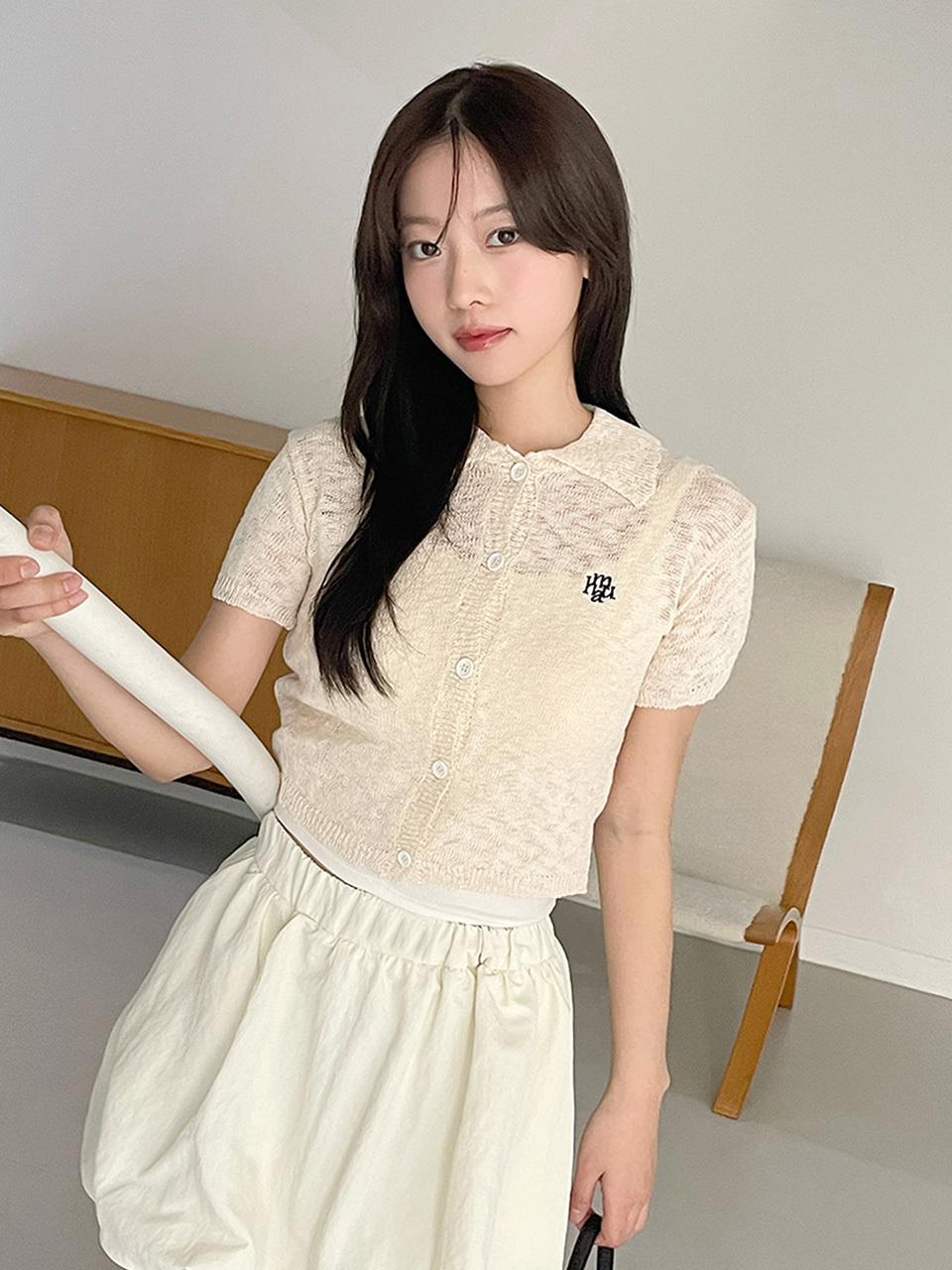 muahmuah Slub Collar Knit Short-Sleeve Cardigan [3 colors]