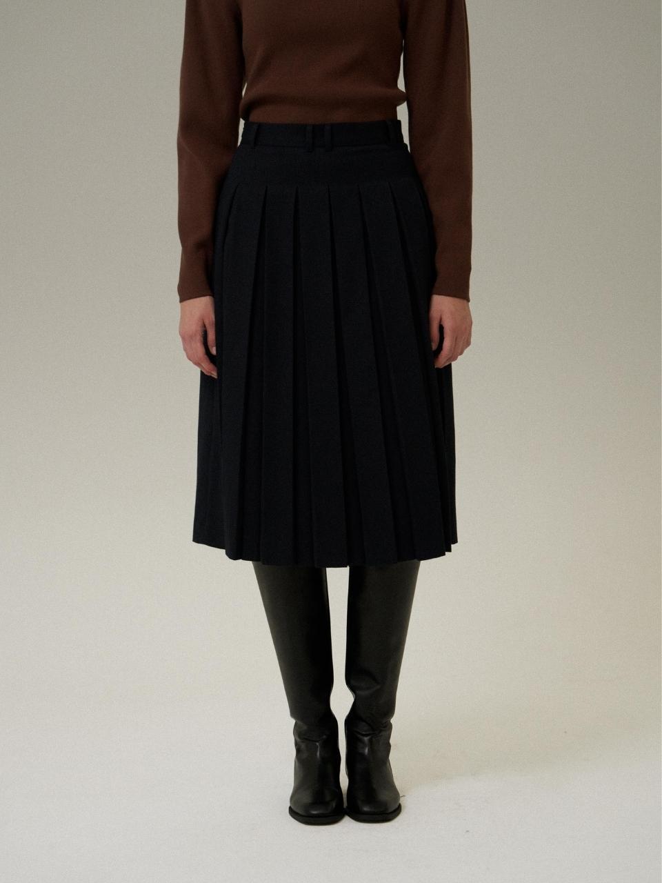 MUARMUS Berlin Pleated Wool Skirt [Navy]