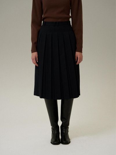 MUARMUS Berlin Pleated Wool Skirt [Navy]