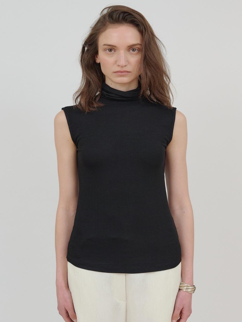 MUARMUS Roll-neck Sleeveless T-Shirt [Black]