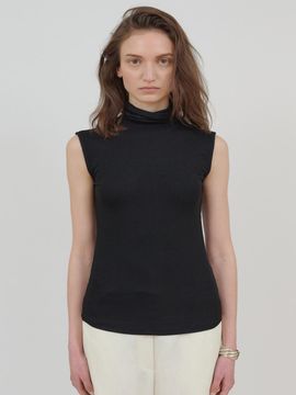 MUARMUS Roll-neck Sleeveless T-Shirt [Black]