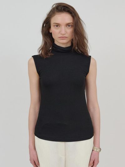 MUARMUS Roll-neck Sleeveless T-Shirt [Black]