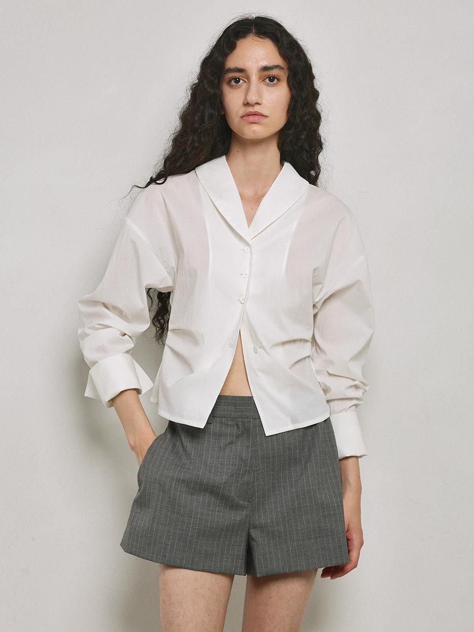 mu:arvo Airy Shawl Collar Summer Blazer [White]