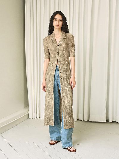 mu:arvo Cloud-Like Texture Front-Open Dress [Dark Beige]