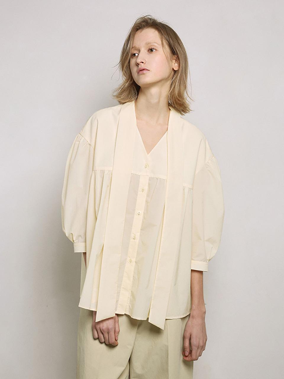 mu:arvo Crisp Volume Tie Blouse [Buttery Yellow]