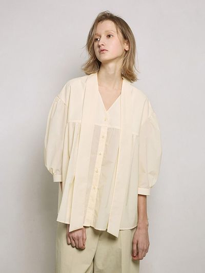 mu:arvo Crisp Volume Tie Blouse [Buttery Yellow]