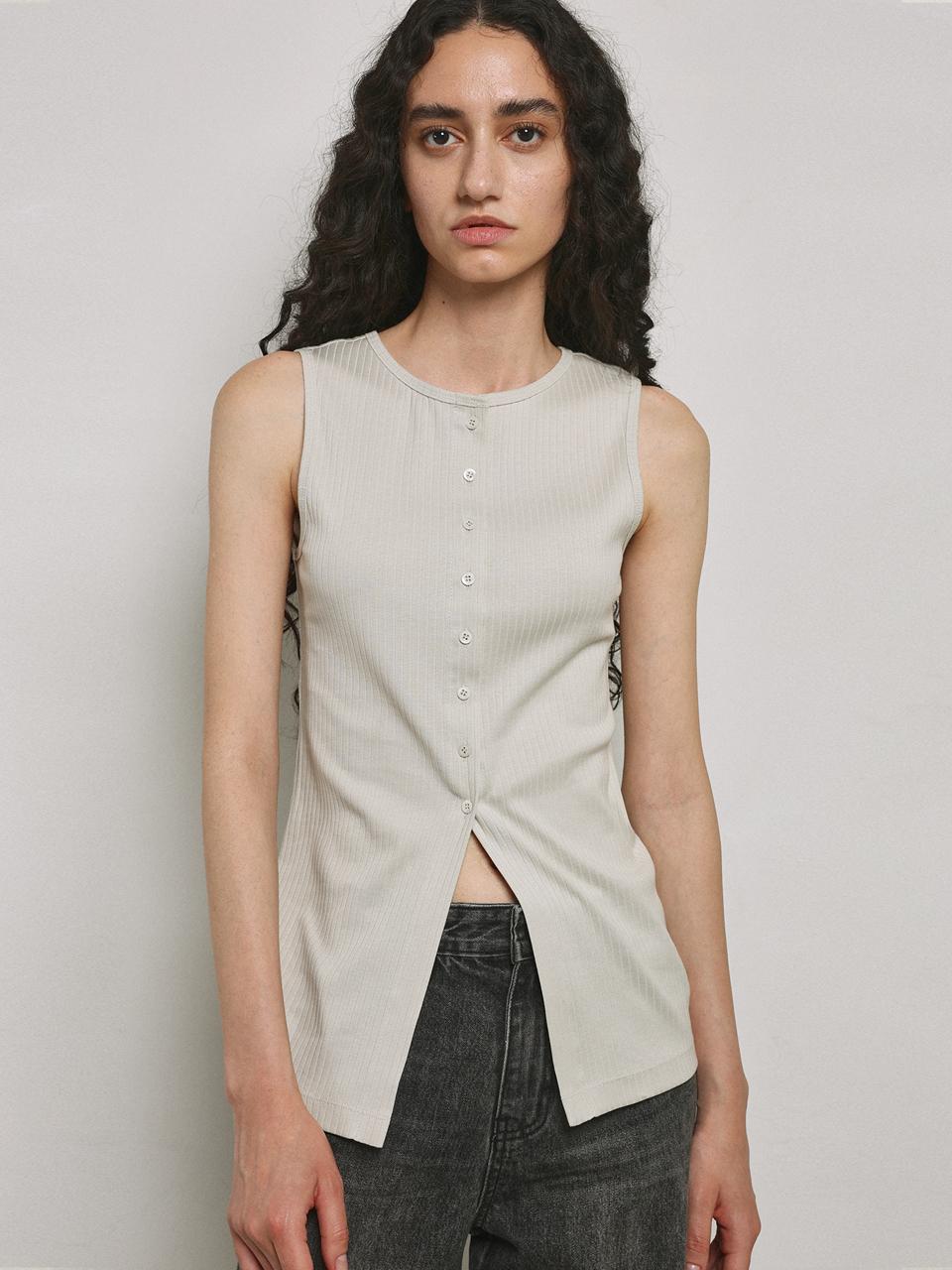 mu:arvo Fake Front Sleeveless Top [Greyish Beige]