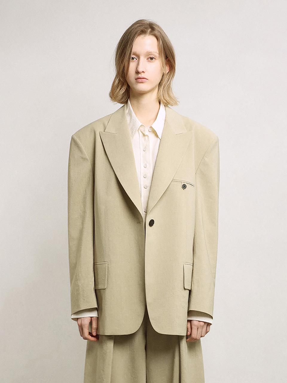 mu:arvo Oversized One-Buttoned Blazer [Beige]
