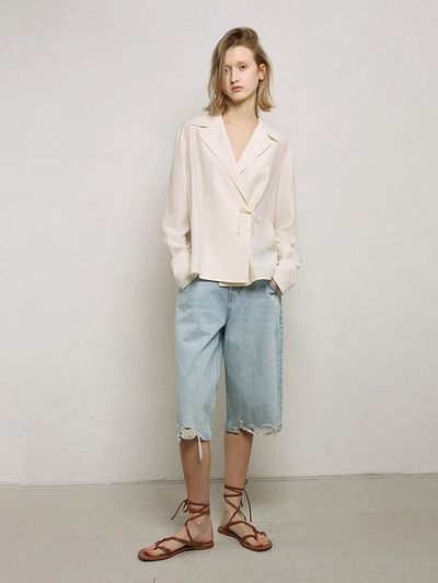 mu:arvo Relaxed Fit Bow Blouse [Cream]