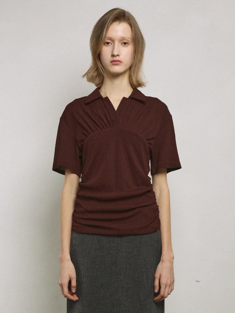 mu:arvo Ripple Collar T-Shirt [Brown]
