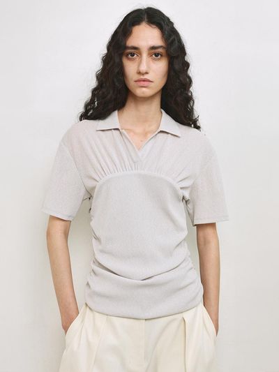 mu:arvo Ripple Collar T-Shirt [Greyish Beige]