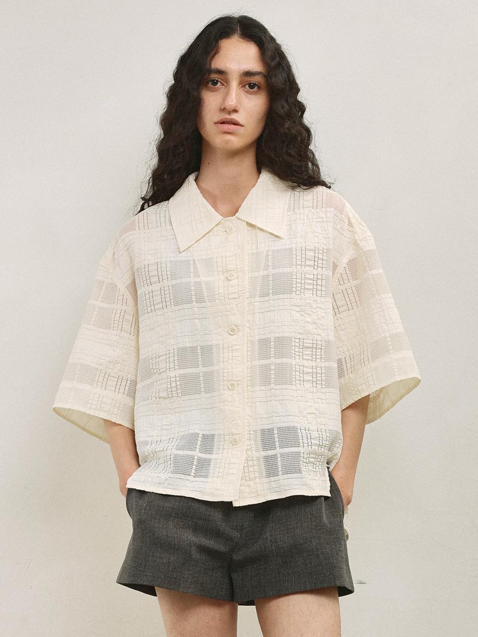 mu:arvo Tonal Check Overshirt Blazer [Cream]