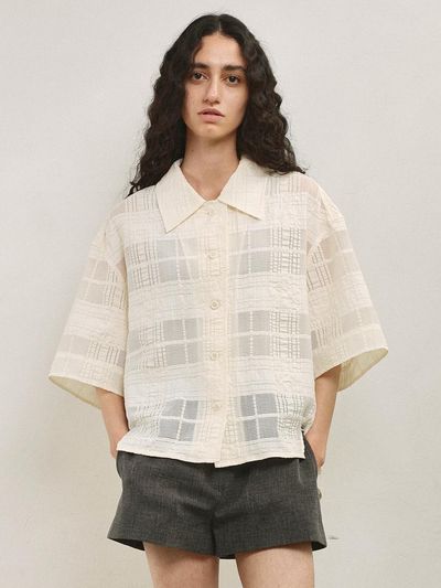 mu:arvo Tonal Check Overshirt Blazer [Cream]