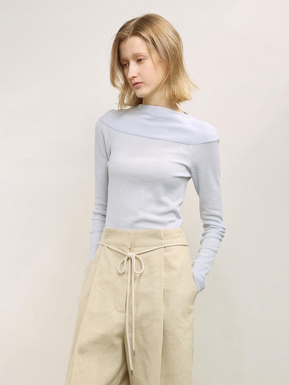 mu:arvo Two-Tone Ribbed Jersey T-Shirt [Light Blue]