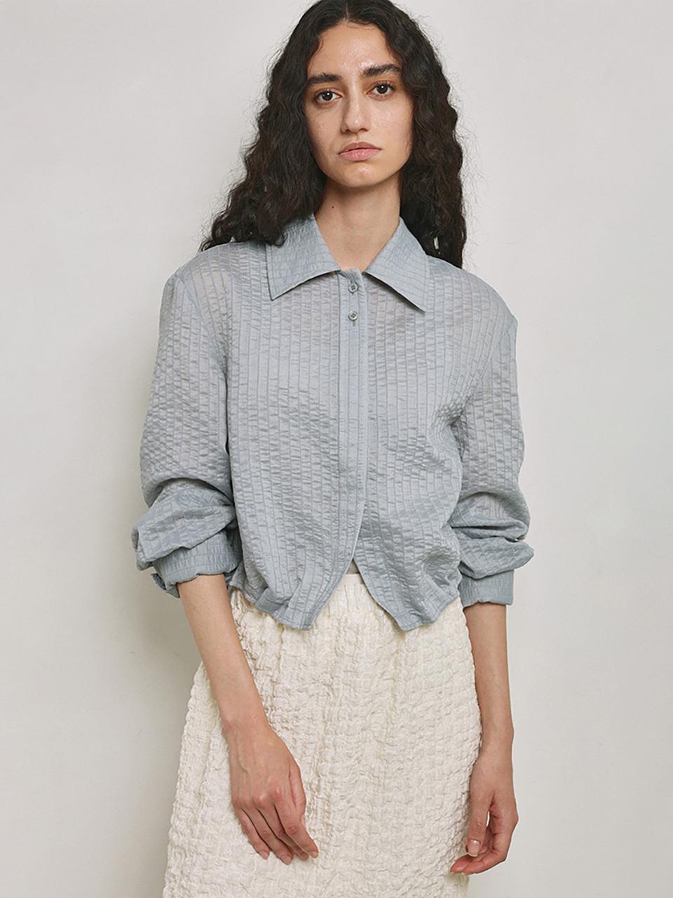 mu:arvo Wire Detail Semi-Sheer Blouse [Greyish Blue]
