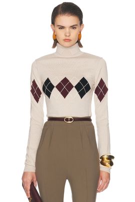 Mugler Mugler Argyle Knit Turtleneck Sweater