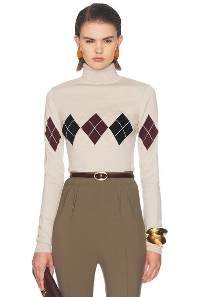 Mugler Mugler Argyle Knit Turtleneck Sweater