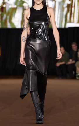 MUGLER MUGLER Asymmetric Leather Midi Skirt