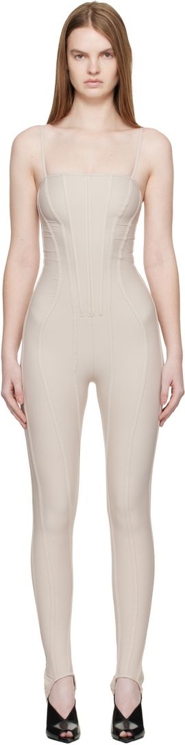 Mugler Mugler Beige Boned Stretch Catsuit