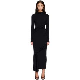 Mugler Mugler Black Draped Turtleneck Maxi Dress