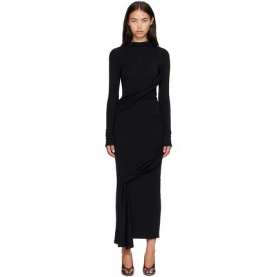 Mugler Mugler Black Draped Turtleneck Maxi Dress