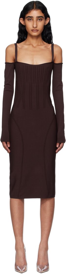 Mugler Mugler Burgundy Knit Midi Dress