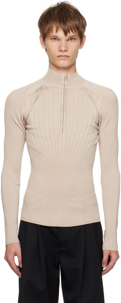 Mugler Mugler Gray Hook-And-Eye Ribbed Top