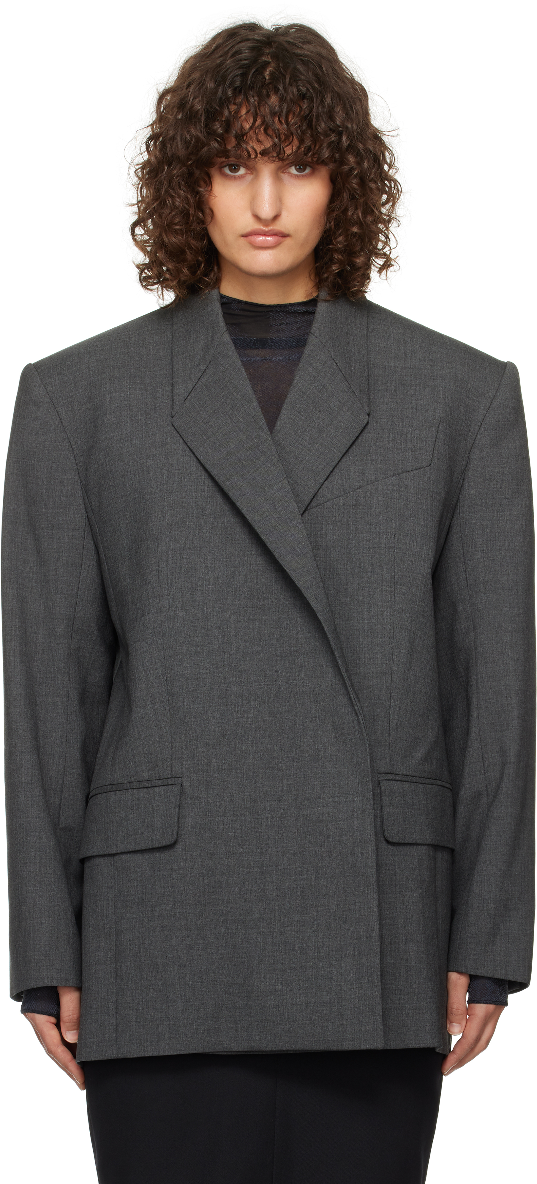 Mugler - Gray Oversized Tailored Blazer