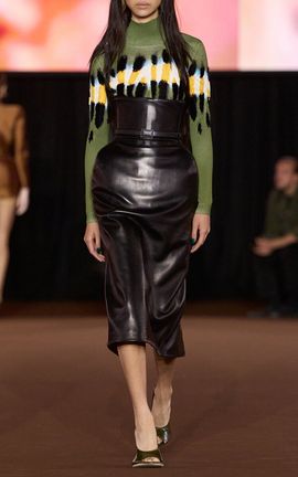 MUGLER MUGLER HighRise Leather Corset Midi Skirt