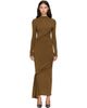 Mugler Mugler Khaki Draped Turtleneck Maxi Dress - 1