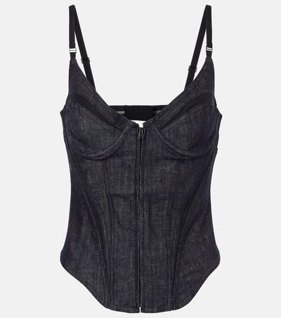 Mugler Mugler Mesh-trimmed denim corset