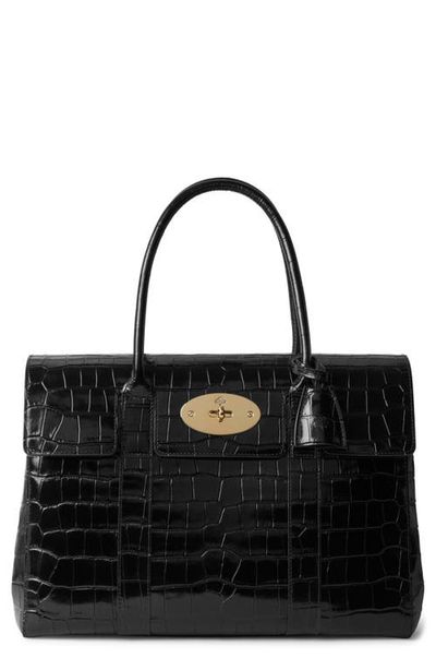 Mulberry Mulberry Small Bayswater Shiny Croc Embossed Leather Satchel