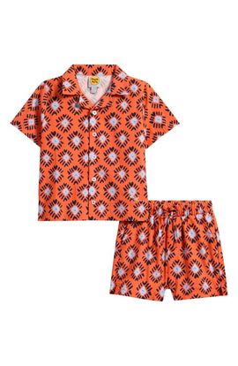 MUMZERS MUMZERS Kids' Geo Print Cotton Poplin Camp Shirt & Drawstring Shorts Set