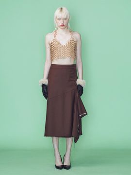 MUNN ASYMMETRIC DRAPED RAW CUT SELVEDGE MIDI SKIRT