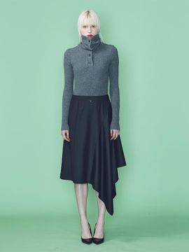 MUNN ASYMMETRIC FLARED CUT MIDI SKIRT
