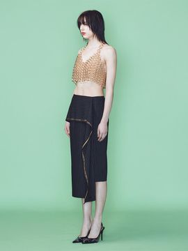 MUNN Beltless Asymmetric Draped Selvedge Midi Skirt