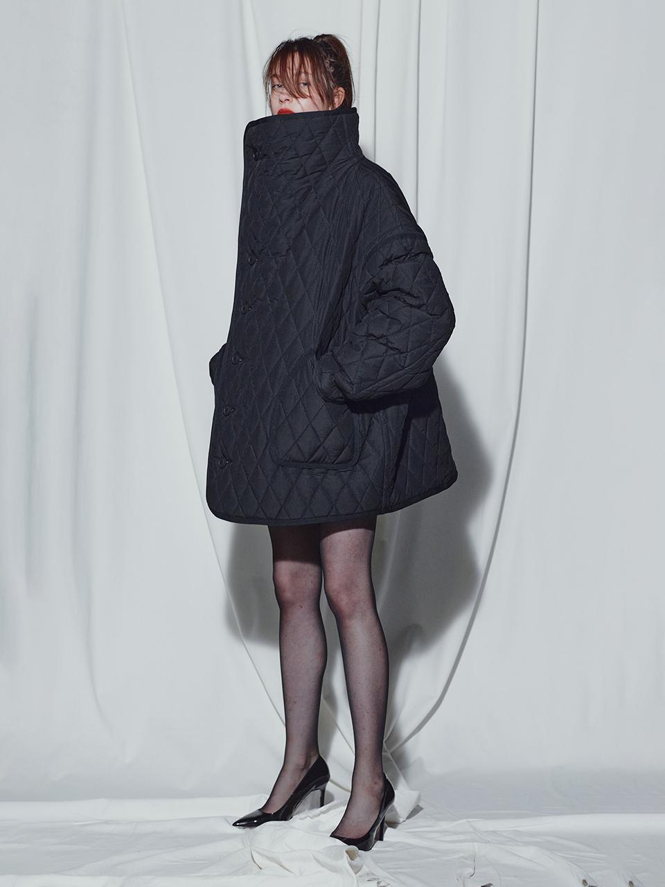 MUNN BLACK FUNNEL NECK QUILTING JUMPER