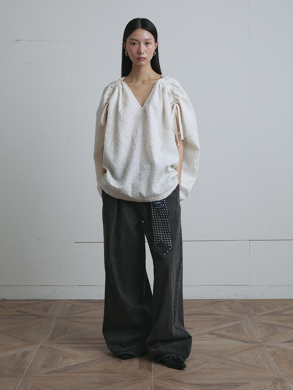 MUNN Black Wide Banding Detail Denim Pants
