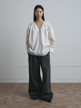 MUNN Black Wide Banding Detail Denim Pants