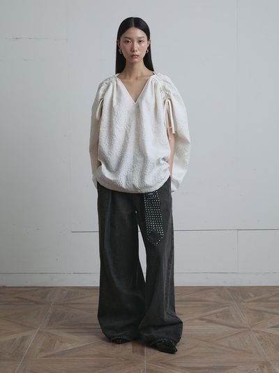 MUNN Black Wide Banding Detail Denim Pants