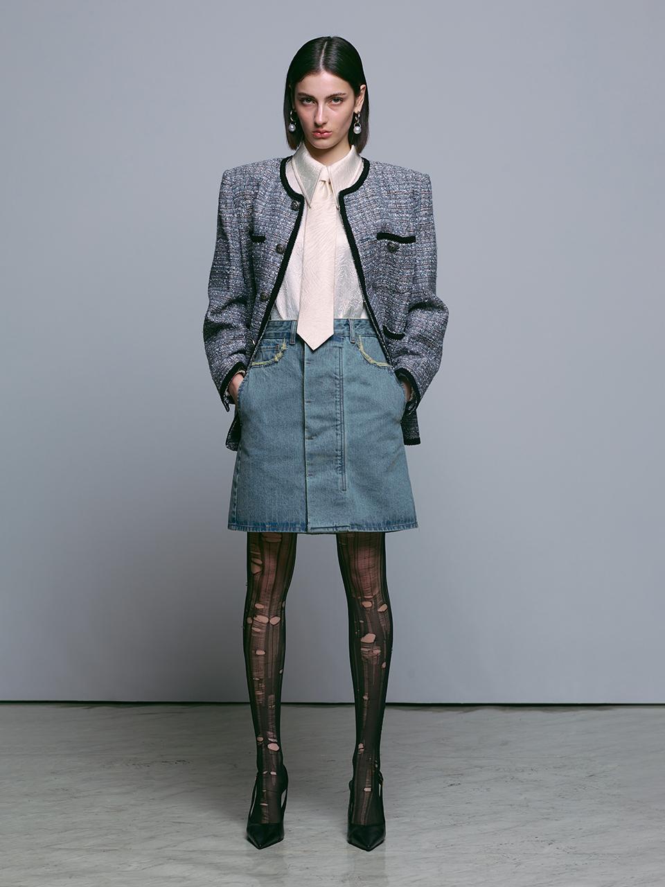 MUNN BLUE BIKER DENIM MINI SKIRT