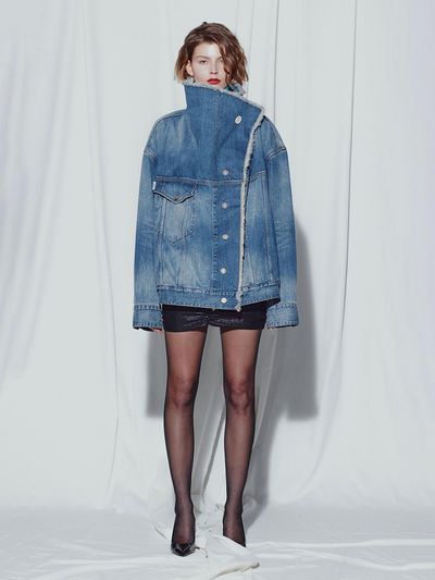 MUNN BLUE RAW CUT FUNNEL NECK DENIM TRUCKER