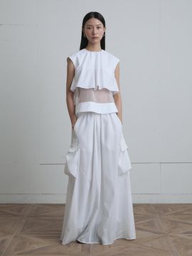 MUNN Flared Multi Pocket Leno Maxi Skirt [Beige]