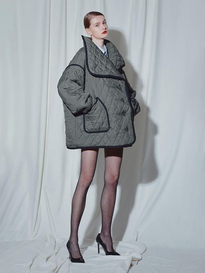 MUNN KHAKI FUNNEL NECK QUILTING JUMPER