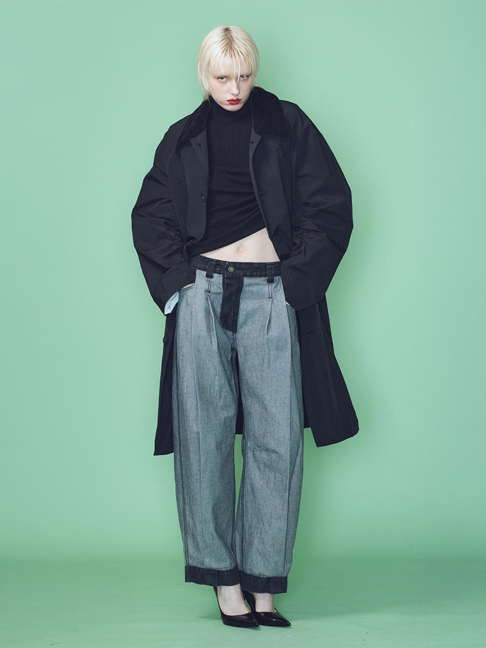 MUNN OVERSIZED SHIRRED SLEEVE CONTRAST COLLAR SINGLE COAT