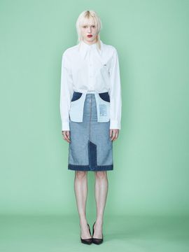 MUNN REVERSED BELTLESS DENIM MIDI SKIRT