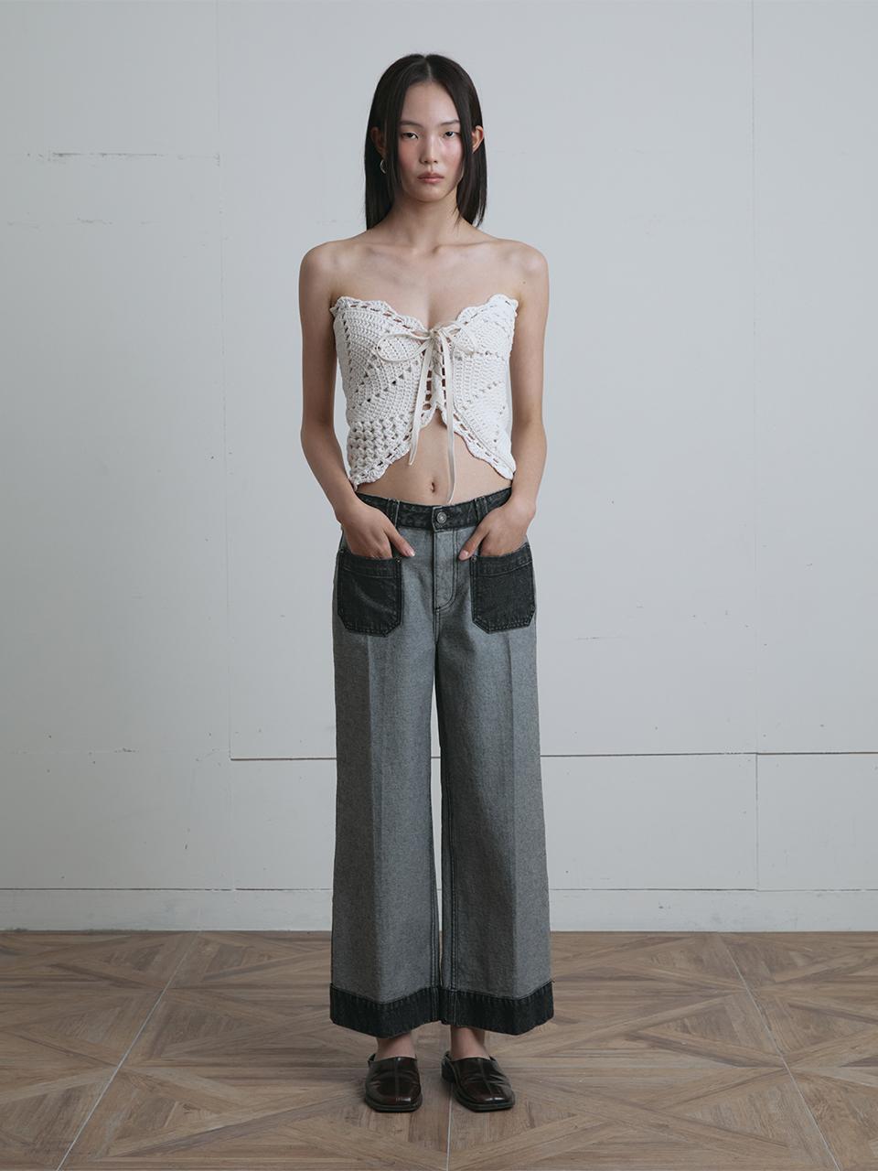 MUNN Reversed Contrast Patch Pocket Denim Pants [Black]